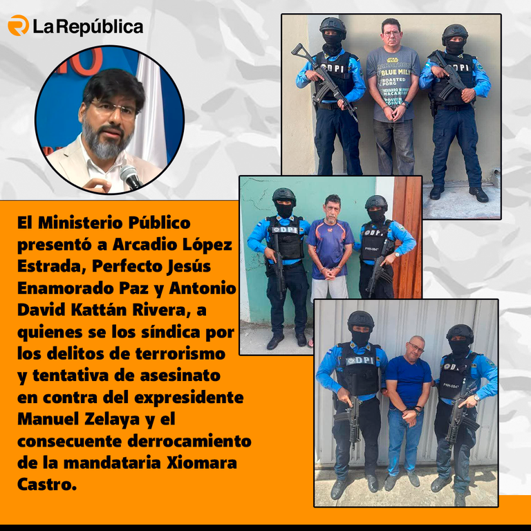 El Ministerio Público presentó a Arcadio López Estrada, Perfecto Jesús Enamorado Paz y Antonio David Kattán Rivera, a quienes se los síndica - Cover Image